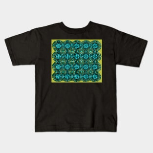 Aqua pinweels on lime - a fun pattern in vivid blue and green Kids T-Shirt